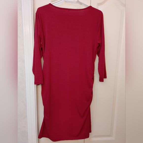 Midi Casual Tee Shirt Dress Burgundy With Side Details Tulip Front Hem Size XL - Picture 4 of 7